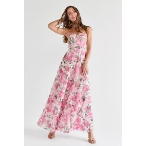 NEW Francesca's Lana Pink Floral Corset Maxi Dress Women's L Formal Prom Party